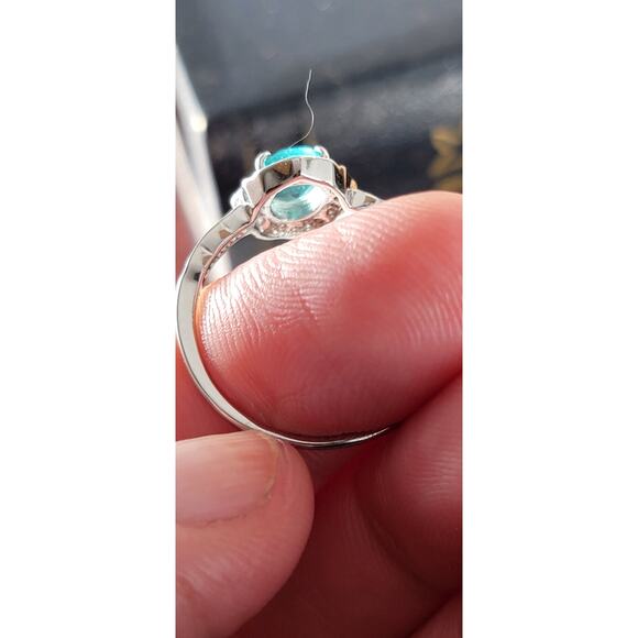 Stunning Rhodium-Plated Size 9 Ring with Aqua Blue Gemstone and Halo Accents - Picture 11 of 11